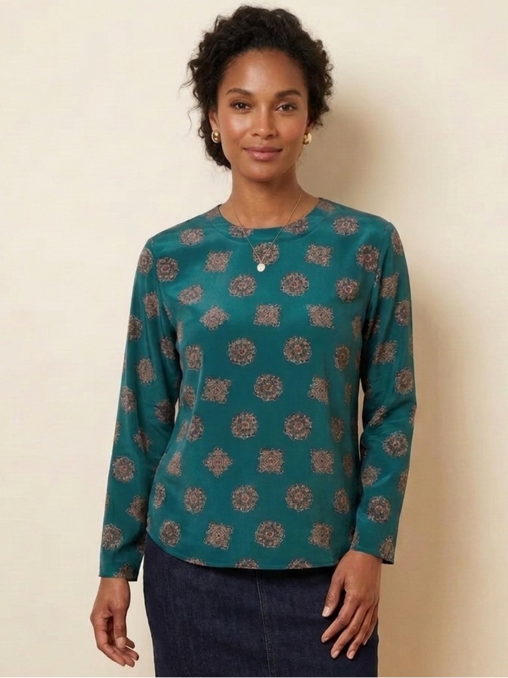 Talbot Blouse Top size 12 Gorgeous Emerald Casual party long sleeves